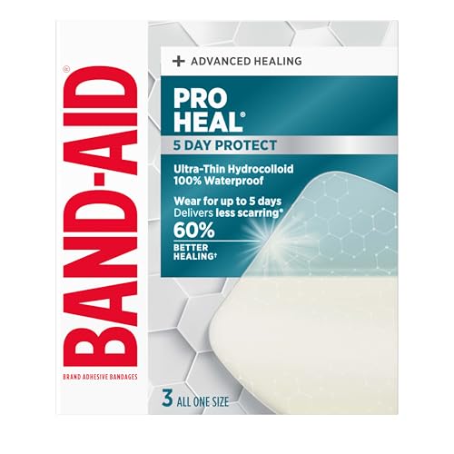 BAND-AID Brand Pro Heal 5 Day Protect Ultra-Thin Hydrocolloid 100% Waterproof First Aid Adhesive Bandages for Advanced Healing and Less Scarring Versus Uncovered Wound Extra Large 3 ct