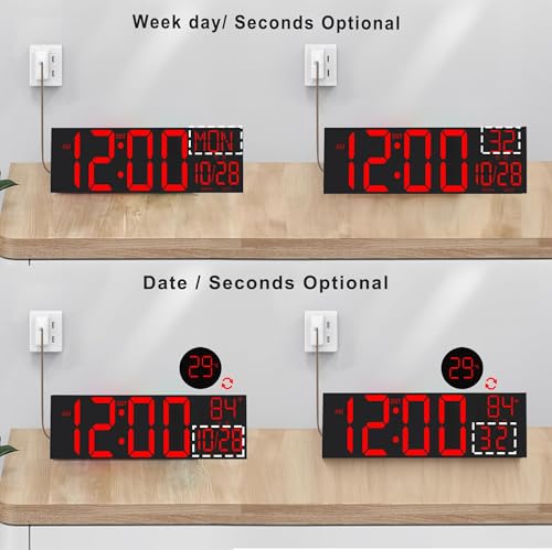 Image of JALL 30 inch Massive Digital Wall Clock for Gym, Wall Clock with Jumbo Number, Remote Operated Extra-Large Display for Church, Gym, Living Room (Black Shell Red Font)