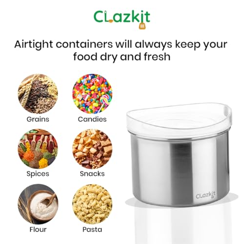 Image of Clazkit Stainless Steel Airtight Containers With Lid|Kitchen Container Set with Glossy Finish|Multipurpose Storage Containers for Kitchen, Set of 2 (600ml)