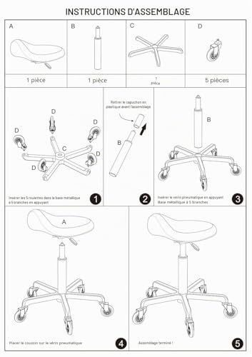 FRNIAMC Tabouret à selle professionnel avec roulettes ergonomique pivotant et réglable en hauteur pour clinique, dentiste, salon de beauté, tatouage, bureau à domicile, noir – vue 6