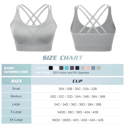 Image of WOYYHO Cross Back Sports Bra for Women Padded Medium Support Workout Bra | 3 Pack, Strappy, Removable Pads, Soft, Spaghetti Strap, Moisture-Wicking, Seamless, for Athletic Yoga Gym Fitness Daily