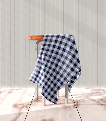 Image of Classic Navy Blue and White Checkered 4 /6 Seater Table Cloth /Cover, 52 x 72 Inch, Buffalo Plaid Pattern, Rectangle Dining Table Cover