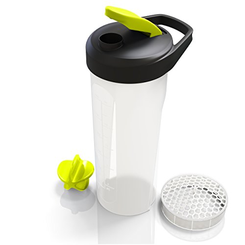 BluePeak Protein Shaker Bottle 28-Ounce, 3-Pack, with Dual Mixing Technology. BPA Free, Shaker Balls & Mixing Grids Included (Black, Yellow & Pink) - Thumbnail 4