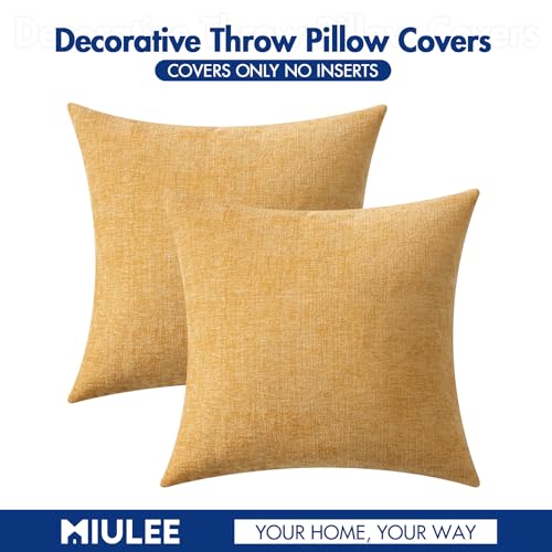 Image of MIULEE Pack of 2 Couch Throw Pillow Covers 20x20 Inch Soft Beige Yellow Chenille Pillow Covers for Sofa Living Room Spring Home Decor Couch Solid Dyed Cases
