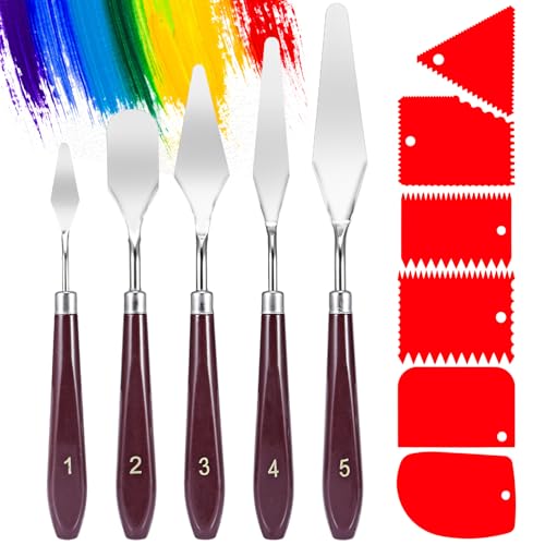 Siumir 11 Stück Palette Messer Set,Strukturpaste, 5 Malen Palettenmesser und 6 Spachtel für Acrylmalerei, Ölgemälde, Gouache, Aquarell, Felsmalerei