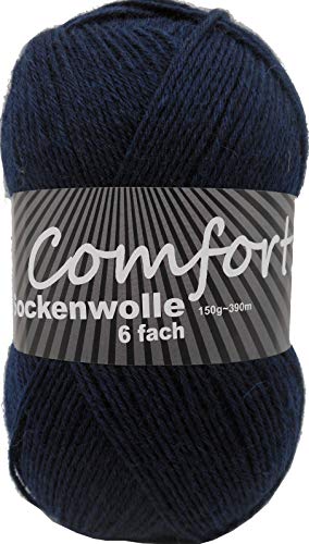 6-fädige Sockenwolle Strumpfwolle - einfarbig - 150gr Knaul 375m-Lauflänge - für besonders warme Socken -weicher kuschlig softiger Griff- -Farbe: (dunkelblau)