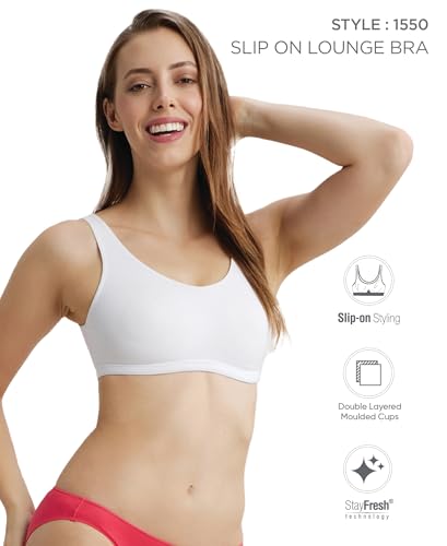 Image of Jockey 1550 Women's Super Combed Cotton Elastane Stretch Slip On Crop Top with Stay Fresh Treatment Bra