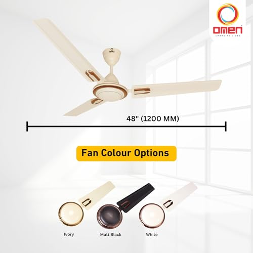 Image of Omen Changing Lives Decora 1200mm Ceiling Fan | BEE Star Rated, Energy-Efficient | Ultra High-Speed Motor for Superior Airflow | Powerful & Durable | 2-Year Warranty |Pack of 2 (Ivory)
