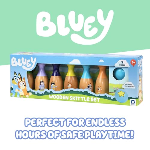 Image of Bluey Wooden Bowling Set, 6 Character Pins, Indoor & Outdoor