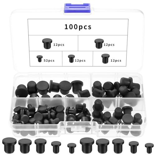 100 Pezzi Tappo per Fori in Silicone Nero, Tappi in Gomma in Silicone Rotondo Morbido e Flessibile, Tappo in Siliconica per Foro da 4-9,5 mm Bottiglie e Tubi(5 Misure)