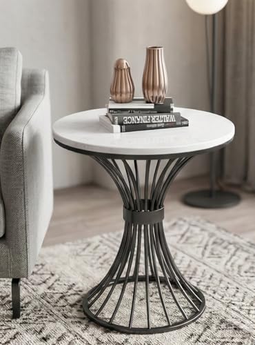 Image of Furniture Cafe Modern Coffee Table for Living Room Center Table Home Decor Round Side Table Space Saving Furniture, Table Top Sturdy Metal Frame Wood Desk Centerpiece Bedroom (Black /White)