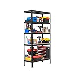 REQUISITE NEEDS 5 Tier Heavy Duty Garage Shelving Units 875kg Capacity 1.8M, Black, 90x40x180cm Shed Storage Racking Shelf Metal Boltless 175kg Per Shelf for Warehouse Workshop Office