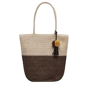Strandtas, strandtassen for vrouwen, strozakken for vrouwen, geweven strandtas, 1 stc Draagbare tas weven schouderzakje stro geweven tas casual dames tas (Color : Coffee)