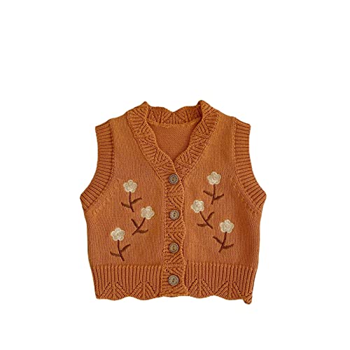 Baby Girls Sweater Vest Knitted Soft Vintage Floral Embroidery Cotton Cardigan V-Neck Sleveeless Baby Winter Jacket