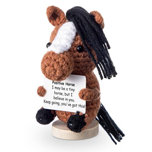 Seenelling Positive Horse Crochet Gifts for Women Men Handmade Emotional Animal Cute Birthday Gift Inspirational Knitted Toy with Card for Graduation Anniversary Lover Wedding Coworker