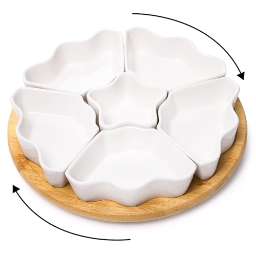 Foraineam Rotatable Serving Platters and Trays, Lazy Susan Relish Tray, 7-Compartment Divided Dishes, 11 Inch Porcelain Removable Bowl for Chip and Dip, Fruit, Nut, Candy and Snack by Foraineam - Used condition - US$19.46