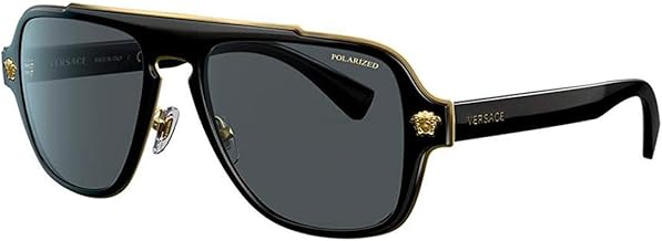 Versace Hombre Gafas de Sol Marco Negro, Lentes Gris Oscuro, 56MM