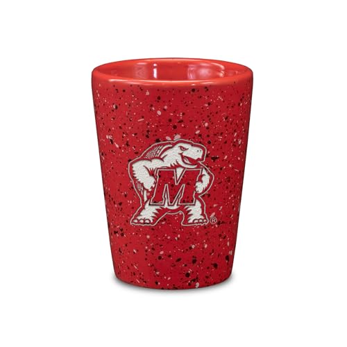 Rico Industries NCAA Maryland Terrapins 2oz Ceramic Shot Glass for Fans, Laser Engraved In Team Color Single Shot Glass
