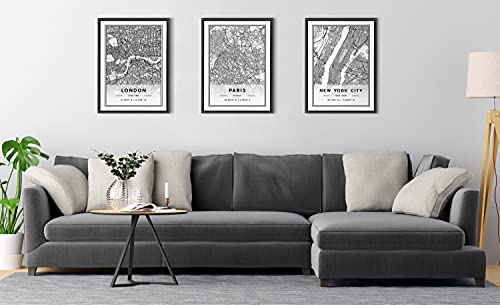 Kate And Laurel Sylvie New York City Modern Map Framed Canvas Wall Art By Jake Goossen, 18X24 Gray, Geographical Map For Wall #TOP1