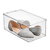 iDesign Stackable Shoe Box with Hinged-Lid for Wedges or Sandals, Set of 2, Clear, Made in USA
