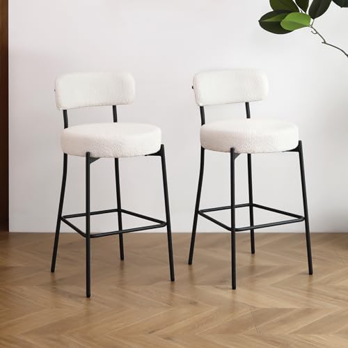 {Taburetes Altos de Cocina Blanco y Negro Taburetes Altos LONXIU taburetes Altos de Cocina Set de 2, taburetes Altos en Tejido Bouclé, taburetes de Cocina con Respaldo acompañados...