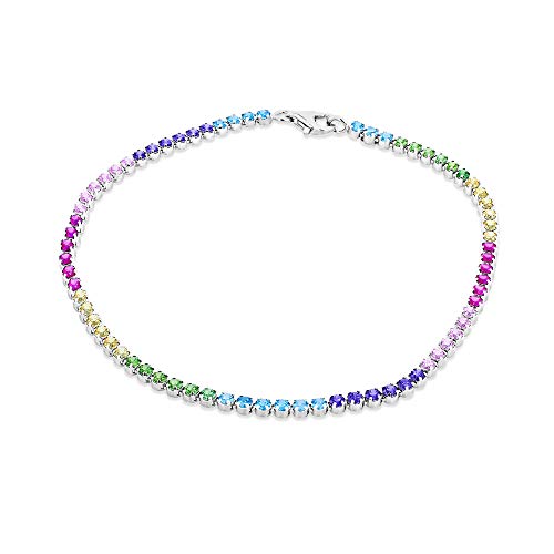 Bracelet Tennis argent massif 925 et oxydes multicolores de 19cm au prestige intemporel