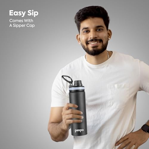 Image of Aqua Sip 900 ISI Certified Stainless Steel Sipper Water Bottle - 800ml | Single Wall | Easy to Carry Handle | For Home, Office, Gym, School, Trekking - Knight Black Virat Print