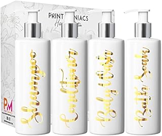 Print Maniacs Mrs Hinch Inspired White Personalised Pump Bottles Bathroom Kitchen Set Shampoo Conditioner (Black)
