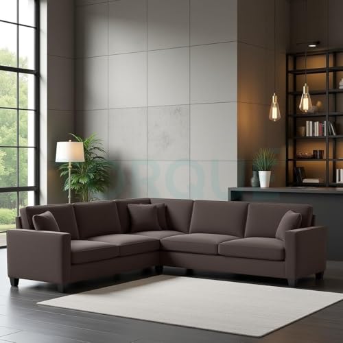 Image of Torque - Moscow 5 Seater (Dark Brown) Corner Fabric L Shape Sofa for Living Room, Bedroom, Office Furniture | 1 Year Warranty