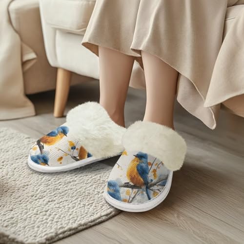 Howilath Small Bird Cotton House Shoes for Women Fluffy Slippers Warm Bedroom Shoes with Anti-Skid Sole3