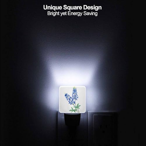 Image of Led Night Light,Blue Texas Watercolor Bluebonnet Led Night Light Plug Into Wall with Dusk to Dawn Light Sensor White Energy Efficient Nightlight for Bedroom Hallway Living Room Kitchen