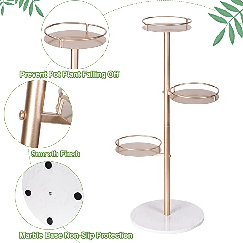 Decorlife Modern Style Plant Stand, 3-Tier Corner Plant Holder For Indoor & Outdoor Plant Display, Simple And Clean, Sturdy Metal With Marble Base, Brushed Gold #TOP3
