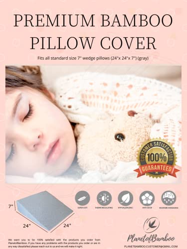 Bamboo Replacement Wedge Pillow Cover (24 X 24 X 7) With Zipper - Sweat-Absorbent, Moisture-Wicking, Odor-Free Wedge Pillow Case - Gray #TOP6