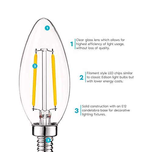 Luxrite 4W Vintage Candelabra Led Bulbs Dimmable, 400 Lumens, 3000K Soft White, Led Chandelier Light Bulbs 40W Equivalent, Clear Glass, Filament Led Candle Bulb, Ul Listed, E12 Base (12 Pack) #TOP1