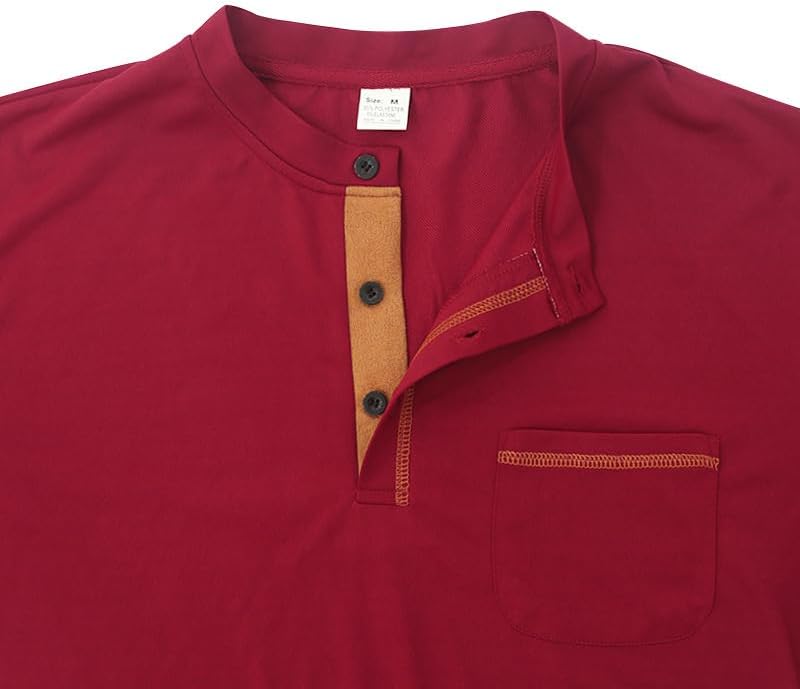 Henley Shirts for Men Loose Fit Long Sleeve Basic Pullover Shirt Collared Athletic Gym Button Tees with Pocket
