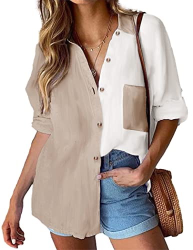 HOTOUCH Womens Linen Button Down Shirt Casual Long Sleeve Cotton