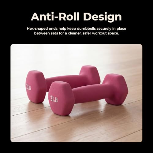 Image of Sunny Health & Fitness Neoprene Coated Hex Shaped Dumbbell Non-Slip Fitness Weights for Home Gym Exercise, Full Body Workout Strength Building, Weight Loss, Sold in Pairs - Sizes - 2LB, 5LB, 8LB, 10LB