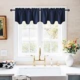 NICETOWN Blackout Valances for Kids Room - 42 inches by 18 inches Scalloped Pole Pocket Baby Boy Nursery/Bay Window Curtains Valances, 1 Pair, 42' W x 18' L