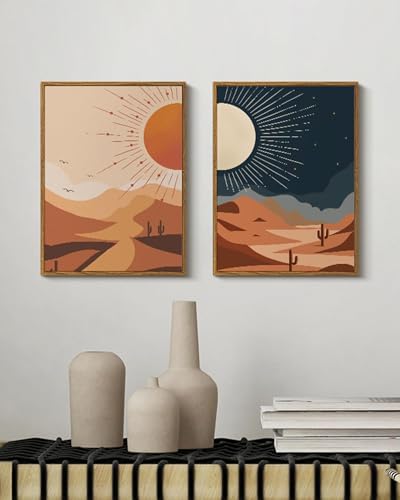 Tableau abstrait moderne soleil lune pour sublimer l'entrée et la salle de bain