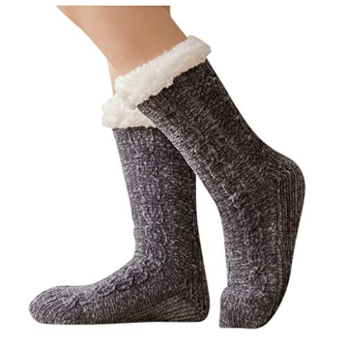 HENWERD Womens Winter Warm Thick Slipper Socks Casual Solid Super Soft Fuzzy Indoor Socks (A-Deep Gray,One Size)