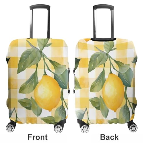 Yellow Lemon Check Stripes Luggage Covers Washable Travel Suitcase Cover Elastic Baggage Protector3