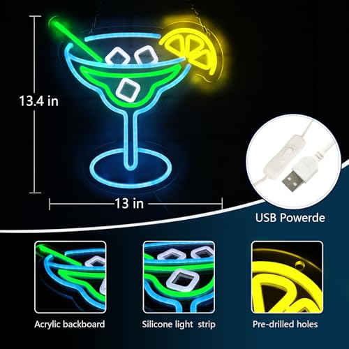 Image of Cocktail Neon Signs for Wall Decor Neon Lights for Bedroom Led Business Signs Suitable for Man Cave Bar Pub Restaurant Christmas Gift Art