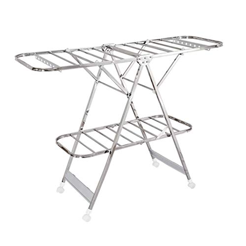 Étendoir à linge modèle T en acier inoxydable pliable avec roulettes argent 130 cm