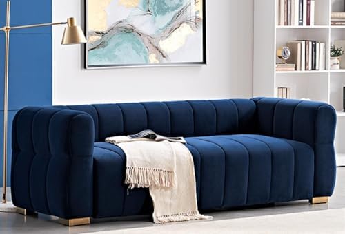 Art Deco Velvet Sofa with Tufted Low Back Design, Sophisticated 3...