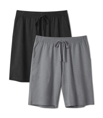 DAVID ARCHY Mens Pajama Shorts Ultra-Soft Cotton Sleep Shorts with Pockets, Breathable & Lightweight Lounge Sleepwear 2 Pack
