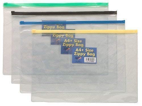 A4 + Plastic Clear Zippy Bag Document Storage Folder Wallet Blue