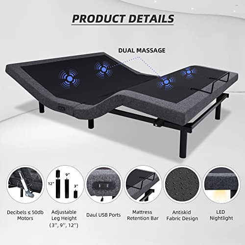 Shsycer Adjustable Bed Base, Queen Size, Adjustable Bed Frame With Dual Massage, Head And Foot Incline, Wireless Remote, Usb Ports, Zero Gravity/Programmable Memory/Anti-Snore Mode & Led Nightlight #TOP4