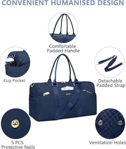 Image of Women Weekender Travel Duffle Bag: Travel Duffel Overnight Bags with Shoe Compartment Large Carry on Tote with Toiletry Bag Weekend Traveling Yoga Gym Hospital Bag for Women with Wet Pocket Blue