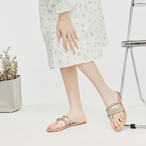 Image of Ataiwee Women's Flat Slide Sandals - Comfortable Open Toe Design,Casual Slip-On with Ankle Strap,Hook-and-Loop Closure Summer Sandals.