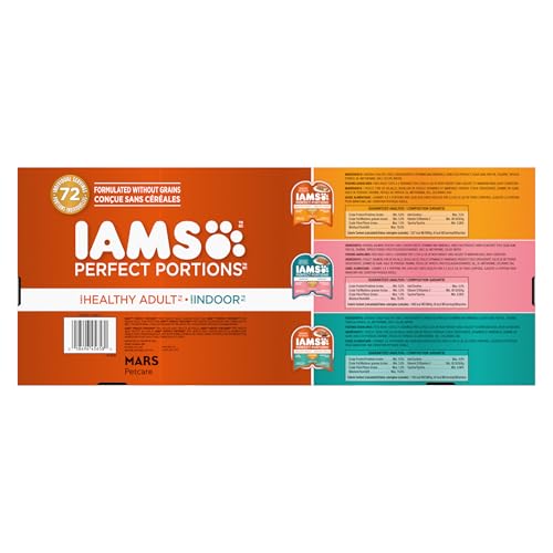 IAMS PERFECT PORTIONS Healthy Adult and Indoor Wet Cat Food Paté Chicken, Tuna and Indoor Salmon, (36) 75g Variety Pack image 2
